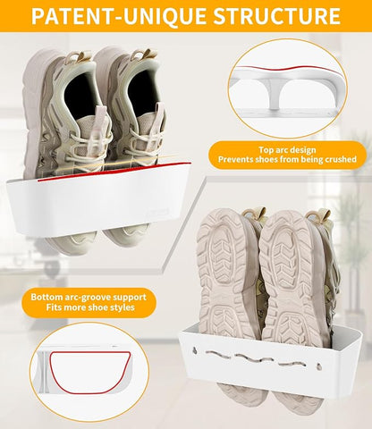 4PCS Wall Mounted Shoe Rack with Sticky Strips, Space Saving Hanging Shoe Rack, No-Drill Hanging Shoe Shelves, Ideal for RV, Door, Wall, Closet