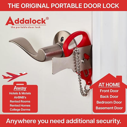 Addalock The Original Portable Door Lock for Travel & Home Security, 1-Piece Door Latch Lock for Houses, Apartments, Hotels, Motels, Dorms & AirBnBs - Lock The Door & Stay at Home or Away, 2 Pack