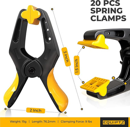 Spring Clamps 3 inch - 20 Pack Clamps for Backdrop Stand, Tarps, Crafts & Pool Cover with 1.5 Inch Mouth Opening - Small Clamps for Photography Studio with Non-Detachable Jaw Pads