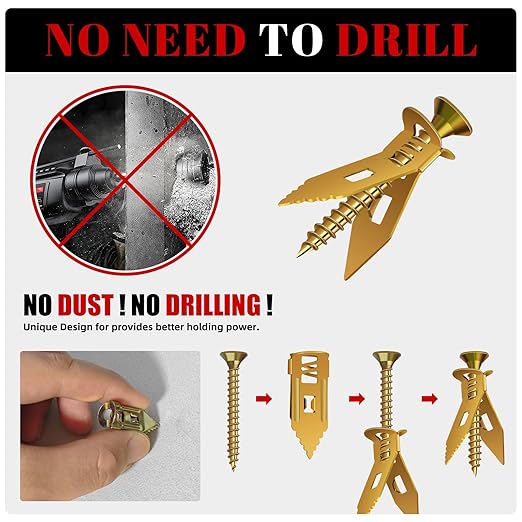 420 Pcs Self Drilling Drywall Anchors with Screws Kit, 2 Sizes Drywall Anchors and 4 Sizes Zinc Plated Screws, Holds Up to 100lbs, No Pre-Drill Needed, for TV, Shelf Straps, Picture Frames