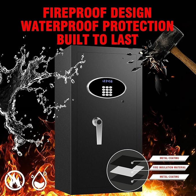 8.3 Cuft Heavy Duty Home Safe Box Fireproof Waterproof, Extra Large Fire Proof Safe for Home Documents Business Office Use, Anti-Theft Digital Safety Box with Light, Removable Shelf, Handle