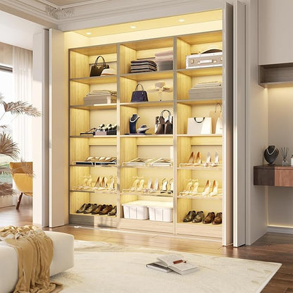 Unikito 25” Closet Organizer Systems, Freestanding Shoe Storage Shelves, Standalone Wood Shoe Racks, Heavy Duty Walk in Closet Tower for Bedroom, Entryway and Mudroom, 25" W x 16" D x 80" H, White Oak