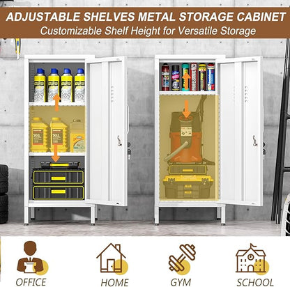 35.43" Metal Storage Locker with Lockable, Metal Steel Locker for Employees with 1 Door ＆ 2 Adjustable Shelves, Small Locker Storage Cabinets for Home, School, Office, Gym (White)