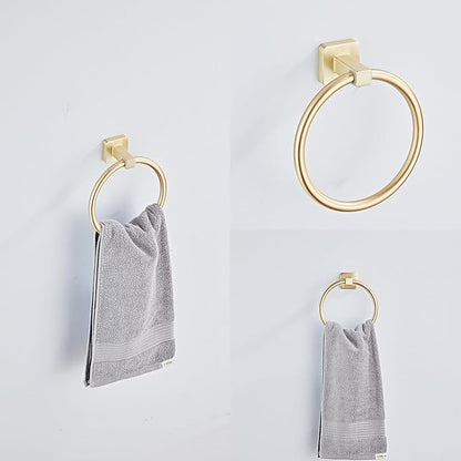 Brusehd Light Gold Bathroom Hardware Set 4 Pieces,Bathroom Accessories Set Stainless Steel Wall Mounted, Hand Towel Bar, Towel Ring, Robe Towel Hooks,Toilet Paper Holder,Towel Bar Set, 23.6 Inch…