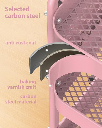 ALVOROG 3 Tier Rolling Cart with DIY Pegboards Metal Utility Cart with Wheels Handles Baskets Hooks, Craft Cart for Office Kitchen Bathroom(Cherry Blossom Pink)