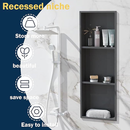 Black Stainless Steel Shower Niche 36" X 12" ，Recessed Shower Shelf for Bathroom Storage，Three-Tier Shelves， Matte Black (Black, 36 * 12 in)