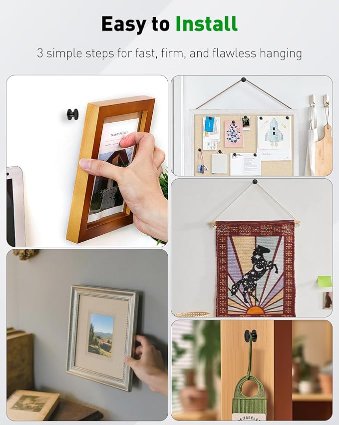 Uniclife 20 Pcs Thumb Tacks, Double Headed Picture Hangers, 4 Size Push Pins for Wall, Picture Hanging Nails, Long Wall Hooks for Pictures Photo Frame Tapestry and Decor, Black