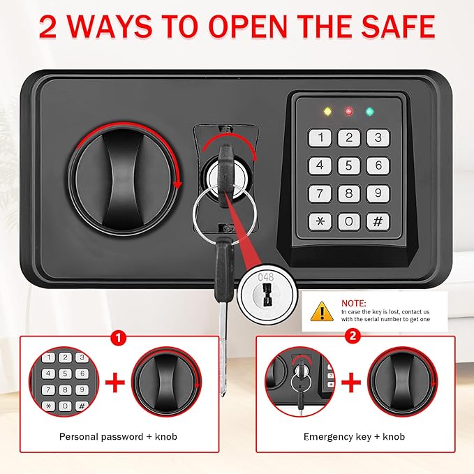 6.0 Cub Large Home Safes Water and Fireproof, Anti-Theft Fireproof Safe Box with Digital Keypad, Spare Keys and Alarm System, Document Safe for Home Money Medicine Valuables