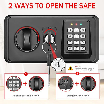 6.0 Cub Large Home Safes Water and Fireproof, Anti-Theft Fireproof Safe Box with Digital Keypad, Spare Keys and Alarm System, Document Safe for Home Money Medicine Valuables