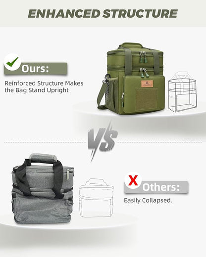 Tactical Lunch Box, Large Expandable Insulated Lunch Bag, Durable Leakproof Cooler Bag for Men/Women/Adults/Work Office Outdoor Picnic Trip,15 L, Army Green, HSHRISH