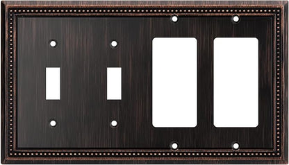 Henne Bery Sunken Pearls Decorative Wall Plate Switch Plate Outlet Cover (Double Toggle/Double Decorator, Aged Bronze)