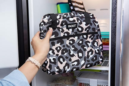 PackIt Freezable Hampton Lunch Bag, Wild Leopard Gray, Built with EcoFreeze Technology, Collapsible, Reusable, Zip Closure with Front Pocket and Shoulder Straps, Perfect for Tweens and Adults