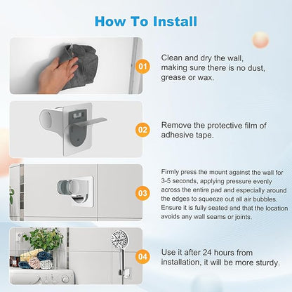 Hibbent Showerhead Holder, Strong Adhesive and Waterproof Handheld Shower Holder and Bracket, Height Adjustable Shower Wand Holder, Wall Mount, No Drilling, Chrome Finish