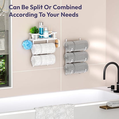 SWTYMIKI Over The Door Towel Rack - 6 Tier Towel Racks for Bathroom Wall Mounted, Towel Holder with Shelf, Hanging Rolled Towel Storage Organizer for Small Bathroom, Camper, RV, White