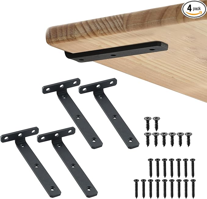 Alise Shelf Brackets 6 Inch,Heavy Duty Floating Shelf Bracket Mounting Brackets,Hidden L Brackets for Shelves,Metal Decorative Shelf Brackets Wall Shelf Supports Brackets DIY,Black,Pack of 4