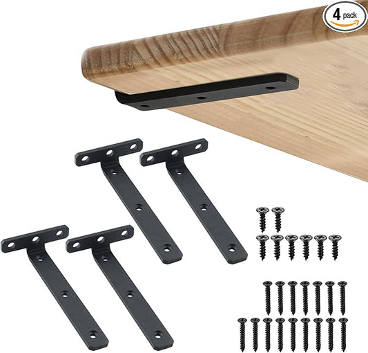 Alise Shelf Brackets 6 Inch,Heavy Duty Floating Shelf Bracket Mounting Brackets,Hidden L Brackets for Shelves,Metal Decorative Shelf Brackets Wall Shelf Supports Brackets DIY,Black,Pack of 4