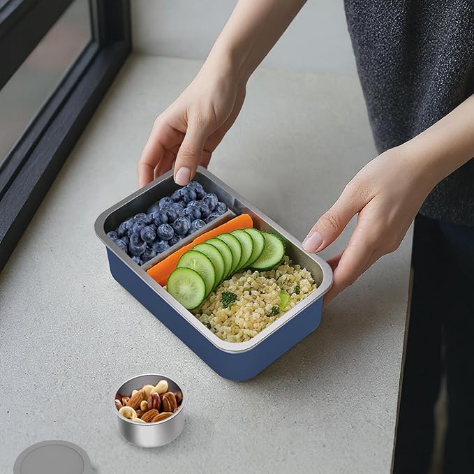 Stainless Steel Bento Lunch Box Set for Adult - 42oz Leak-Proof Bento Lunch Box Container with Thermo, Insulated Bag for Work Travel Dining Out