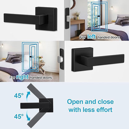 Estmoon 1 Pack Passage Door Handle Matte Black Door Lever, Interior Door Knob Square Heavy Duty Non-Locking Handlesets Hall Closet Handle, Reversible for Right & Left Sided Doors