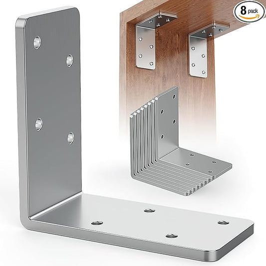 8 Pcs 3"x3" L Brackets Heavy Duty, Galvanized Corner Brace for Wood, Angle Iron with Recessed Holes, 90 Degree Angle Bracket for Floating Shelves, Wood Beams, Furniture, Bed