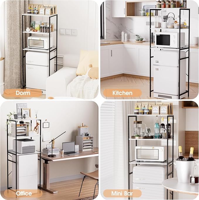 Mini Fridge Shelf Mini Fridge and Microwave Stand Over Mini Fridge Storage Rack 3 Tier Microwave and Fridge Stand Suitable for Dorm, Kitchens, Offices, Marble