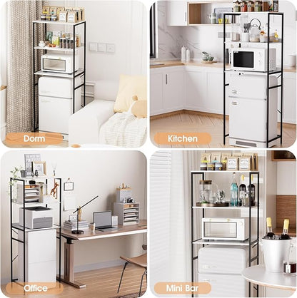 Mini Fridge Shelf Mini Fridge and Microwave Stand Over Mini Fridge Storage Rack 3 Tier Microwave and Fridge Stand Suitable for Dorm, Kitchens, Offices, Marble