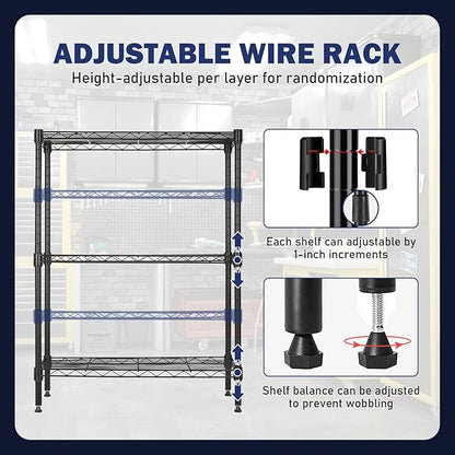 PayLessHere | 3-Tier Wire Shelf | 23"x13"x30" | Black | Adjustable Racks | Heavy-Duty Storage Shelves, Holds Upto 450 lbs | Rust-Resistant, No-Tool Assembly | for Home, Garage Shelving