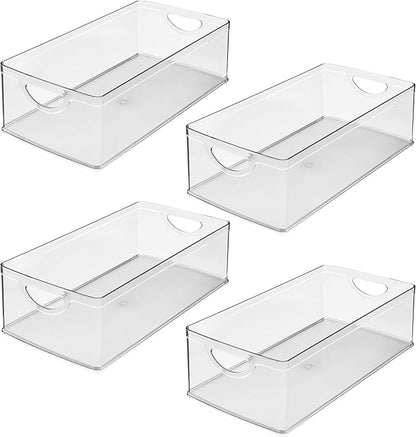 iDesign Stackable Clear Plastic Extra Long Storage Bin, Organizer for Kitchen Cabinet or Pantry, 4-Pack