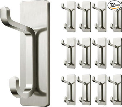 pickpiff Wall Hooks for Coat and Towel: 13LB Strong Adhesive Door Hanger Stick on, Brushed Nickel,12 Pack