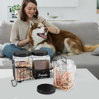68 oz Dog Treat Container,Dog Food Storage Container with Wire Frame,Dog Treat Jar 3 Piece Set,Airtight Dog Treats Bin,Cat Dog Biscuit Dispenser,Cat Treat Jar for Kitchen Counter