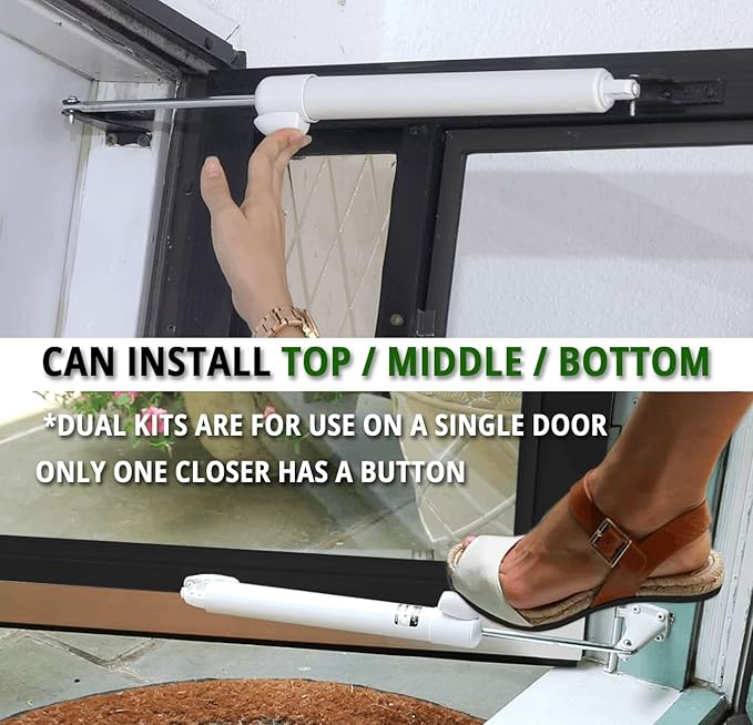 Touch 'n Hold Smooth Dual Door Closer System (Sandstone) – Heavy-Duty - Touch-Button Hold Open Feature & Smooth Closing Motion - Storm & Security Door (Medium/Heavy Weight). New Door/Replace Old Unit