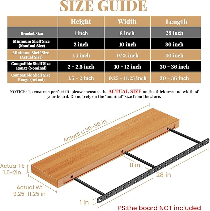 2pcs Floating Shelf Bracket Heavy Duty,Decorative Floating Shelf Hardware Hidden Black Metal Fireplace Mantel Brackets (28"X8"X1.0" with Tools)