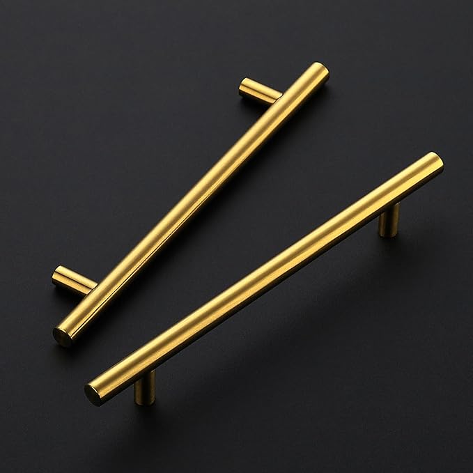 JOY DECOR 5 Pack 8-13/16 Inch Cabinet Pulls Kitchen Cabinet Handles with 6-1/4 Inch Hole Center Brushed Brass Cabinet Hardware Stainless Steel Kitchen Drawer Pulls 160mm Hole Centers