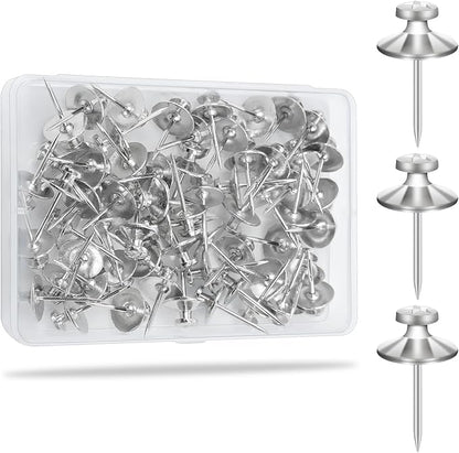 KURUI 60Pcs Double Headed Nails for Hanging Pictures, Wall Hangers Without Nails, Thumb Tacks for Wall, Renter Friendly Decor Push Pins for Tapestry Frame Art, Picture Hangers-Silver