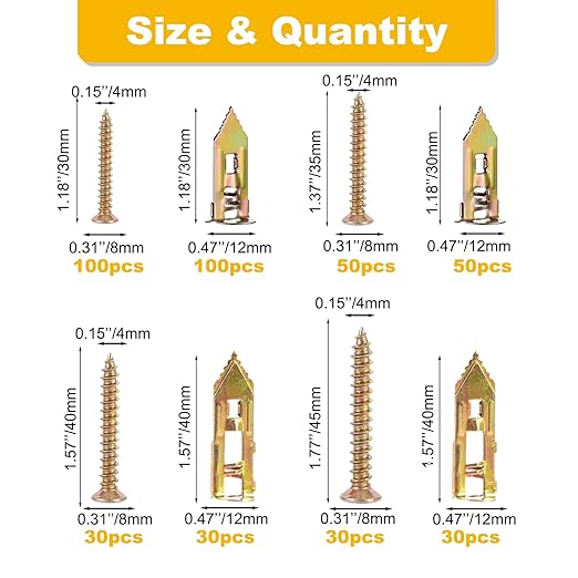 420Pcs Self Drilling Drywall Anchors with Screws Kit,Zinc Plated Steel,4 Sizes Expansion Screws and 2 Sizes Wall Anchors, Easy Application No Drill or Holes in Wall.