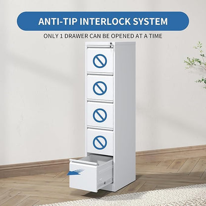 5 Drawer File Cabinet with Lock,Metal Vertical Filing Cabinets for Home Office,Heavy Duty File Storage Cabinet for Letter/Legal/A4/F4 Size File,Assembly Require (White, Vertical 5 Drawer)