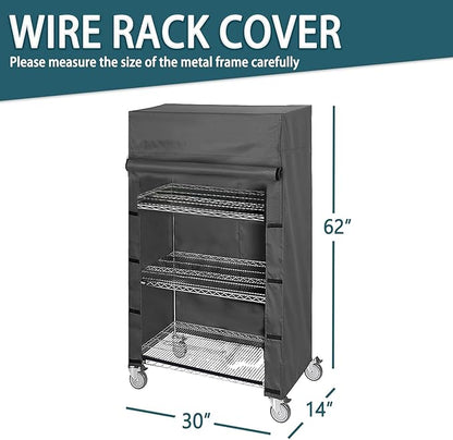 Shelf Cover for Wire Shelving Rack, 30" W x 14" D x 62" H, Heavy-Duty Dust Cover with Nylon Buckle Design for Easy Access (Black, No Shelves)