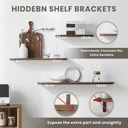 Alise White Shelf Brackets 8 Inch,Heavy Duty Floating Shelf Bracket Mounting Brackets,Hidden L Brackets for Shelves,Metal Decorative Shelf Brackets Wall Shelf Supports Brackets DIY,Pack of 4