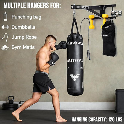 Elite Sports Heavy Duty Wall Mount Punching Bag Hanger for Indoor & Outdoor Boxing, Gym Workouts & Exercise Equipment, Punching Bag Holder Stand for Hanging Bags