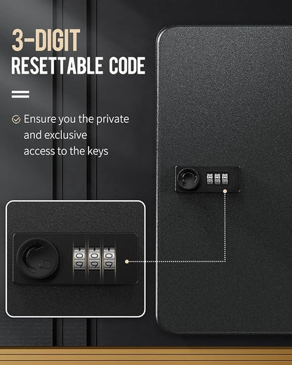 Uniclife 60 Position Key Cabinet with Combination Lock Resettable Black Digital Security Storage Box Steel Key Organizer with Colorful Key Tag Labels Stickers and Hooks