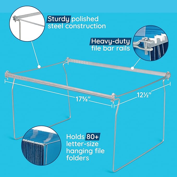 Blue Summit Hanging File Bars For File Cabinet, Letter Size, 13x17.5, Metal Files Holder Bars on Desktop, File Drawer Organizer Insert, Filing Cabinet Organizer Insert, Set of 2