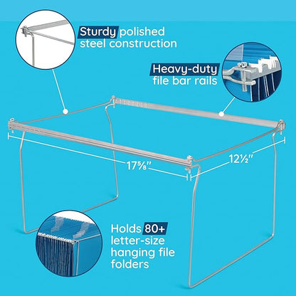Blue Summit Hanging File Bars For File Cabinet, Letter Size, 13x17.5, Metal Files Holder Bars on Desktop, File Drawer Organizer Insert, Filing Cabinet Organizer Insert, Set of 2