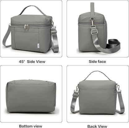 NOL Natural Organic Lifestyle Insulated Lunch Bags for Women Cooler Bag Lightweight Nylon Waterproof Lunch Box For Work (Cool gray, Medium(normal))