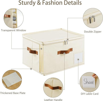 4 Pack Large Storage Bins with Lids,Foldable Closet Organizer with Clear Window,Collapsible Storage Cubes with Handle,Fabric Storage Containers for Organizing Blanket,Clothes,15.94x11.81x9.84 Inches