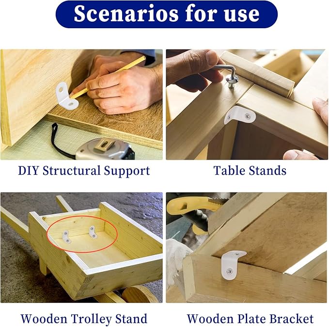 20 Pcs Small Right Angle Bracket White Corner Brace L Shape Shelf Bracket 90 Degree Metal Brace Decorative Joint Angle Support with Screws for Shelves Furniture Cabinet