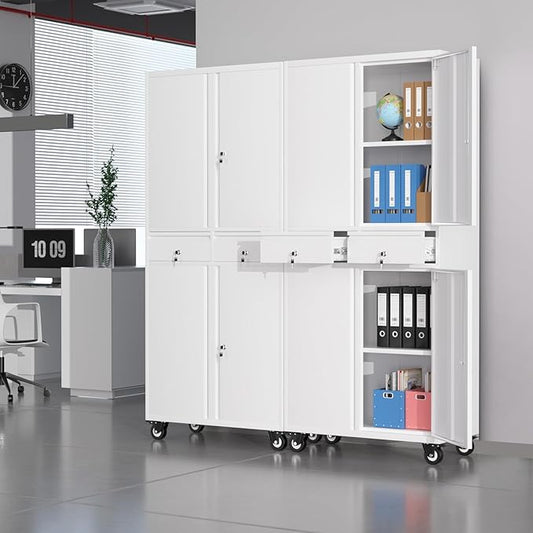Garvee Metal Storage Cabinet, 73 Inch Garage Storage with Locking Doors and Adjustable Shelves, Heavy Duty Tool Cabinet with 2 Drawers