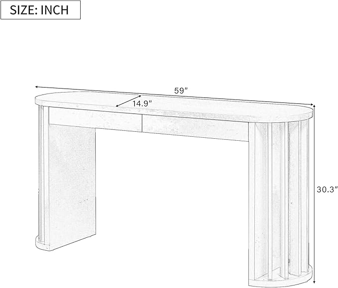 59-inch Long Console Table, Oak Veneer Sofa Table, Curved and Straight Line Design Couch, Farmhouse Entryway Table for Entrance, Hallway, Living Room (Navy Blue-J49)