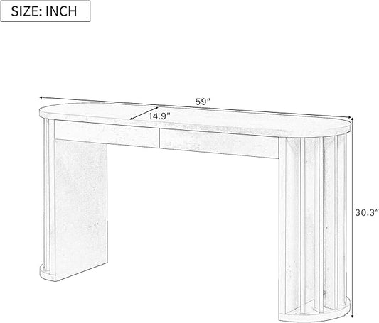 59-inch Long Console Table, Oak Veneer Sofa Table, Curved and Straight Line Design Couch, Farmhouse Entryway Table for Entrance, Hallway, Living Room (Natural-J49)