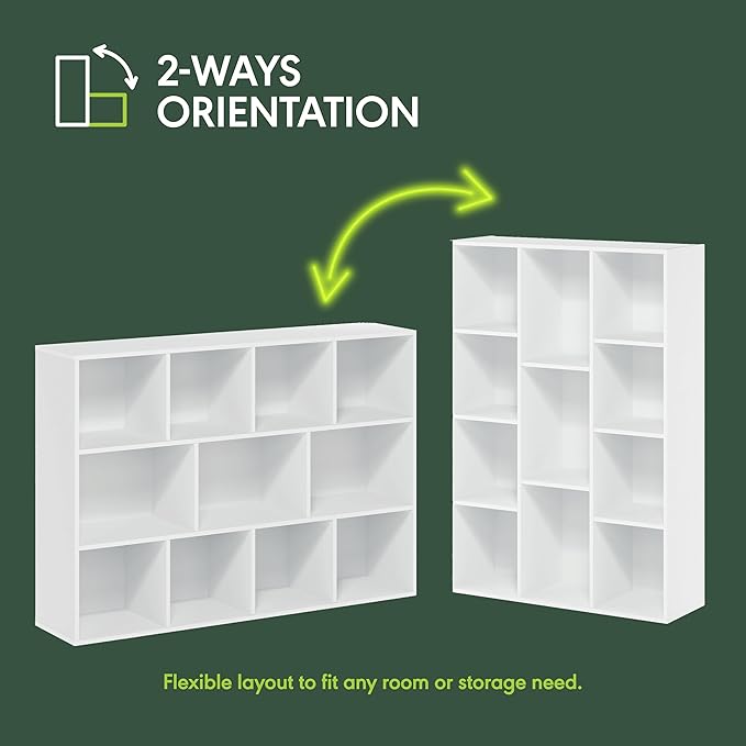 Furinno LUDER Book Shelf, 11-Cube Bookshelf, Reversible Bookcase, 9.4 x 29.1 x 41.7, for Living Room, Bedroom, Home Office, White