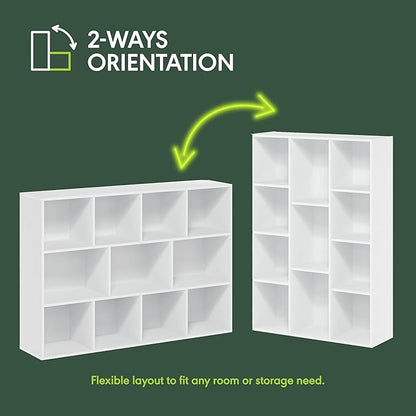 Furinno LUDER Book Shelf, 11-Cube Bookshelf, Reversible Bookcase, 9.4 x 29.1 x 41.7, for Living Room, Bedroom, Home Office, White
