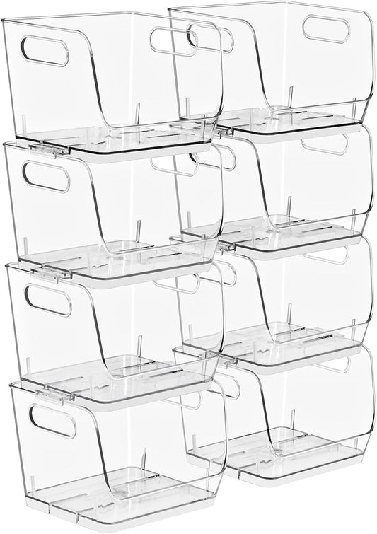 Sorbus Stackable Storage Bins Open Front, Clear Stackable Storage Bins, Pantry Bins for Storage and Organization, Acrylic Stackable Bins for Kitchen, Clear Pantry Organizer Bins (Small Square 8 Pack)